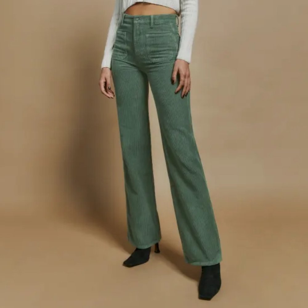 Reformation - Alyssa High Rise Wide Leg Corduroy Pants - Moss/Green, Size 26